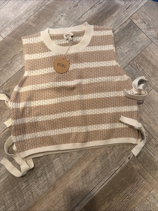 BiBi Tops - BiBi Cream & Beige Striped Knit Tie-Side Vest